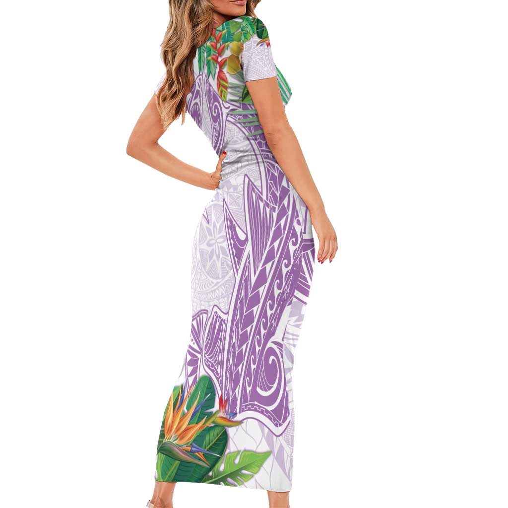 Polynesia Family Matching Short Sleeve Bodycon Dress and Hawaiian Shirt Sharks Duo Tropical Lavender LT7 - Polynesian Pride