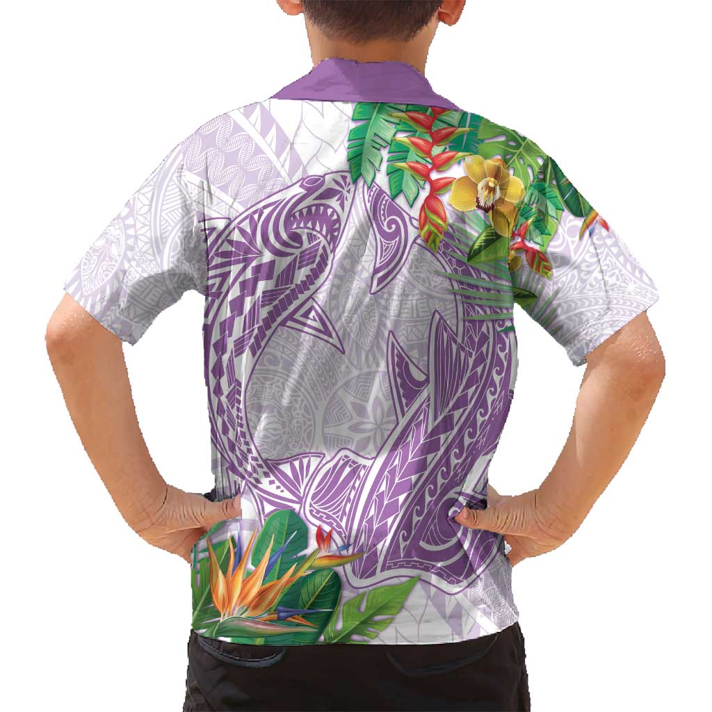 Polynesia Family Matching Summer Maxi Dress and Hawaiian Shirt Sharks Duo Tropical Lavender LT7 - Polynesian Pride