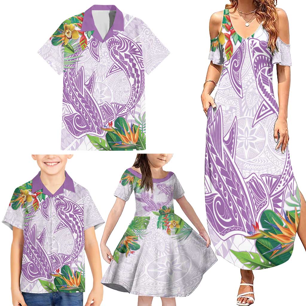 Polynesia Family Matching Summer Maxi Dress and Hawaiian Shirt Sharks Duo Tropical Lavender LT7 - Polynesian Pride