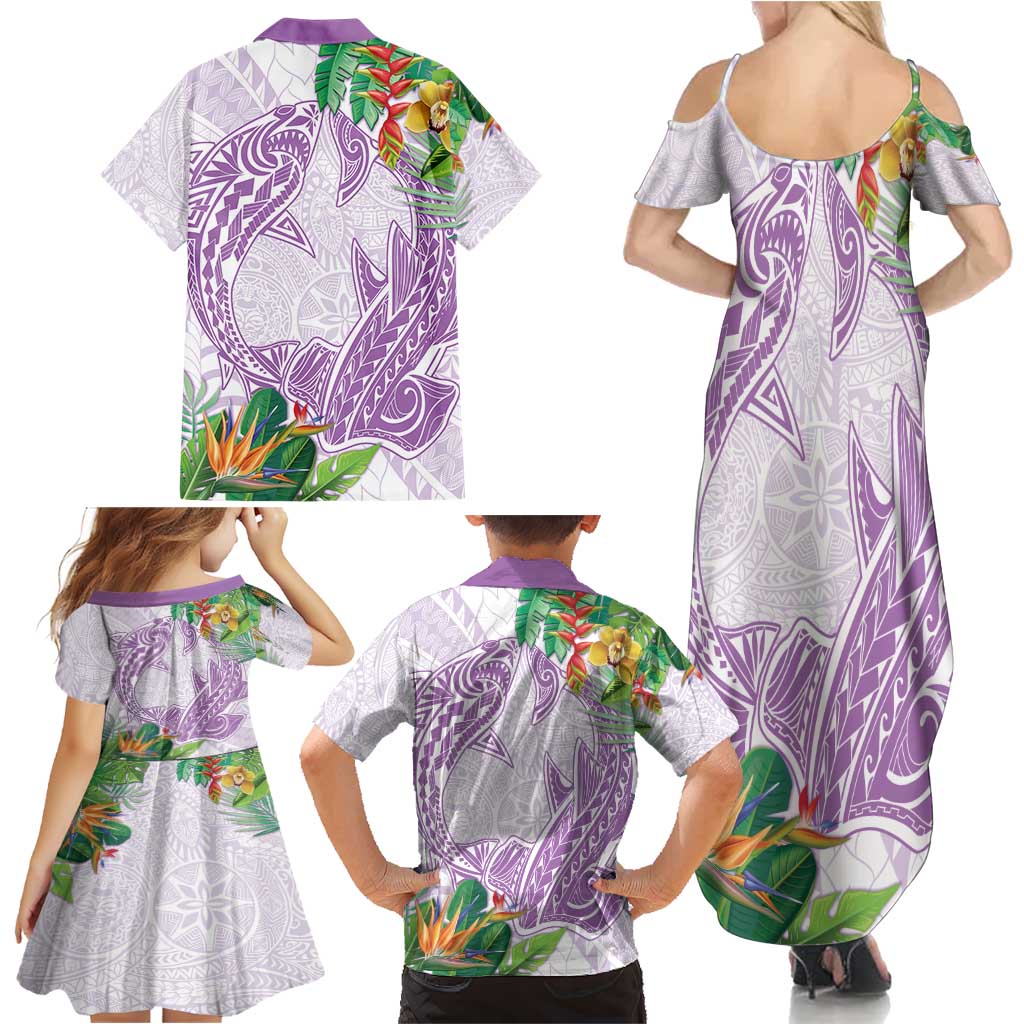 Polynesia Family Matching Summer Maxi Dress and Hawaiian Shirt Sharks Duo Tropical Lavender LT7 - Polynesian Pride