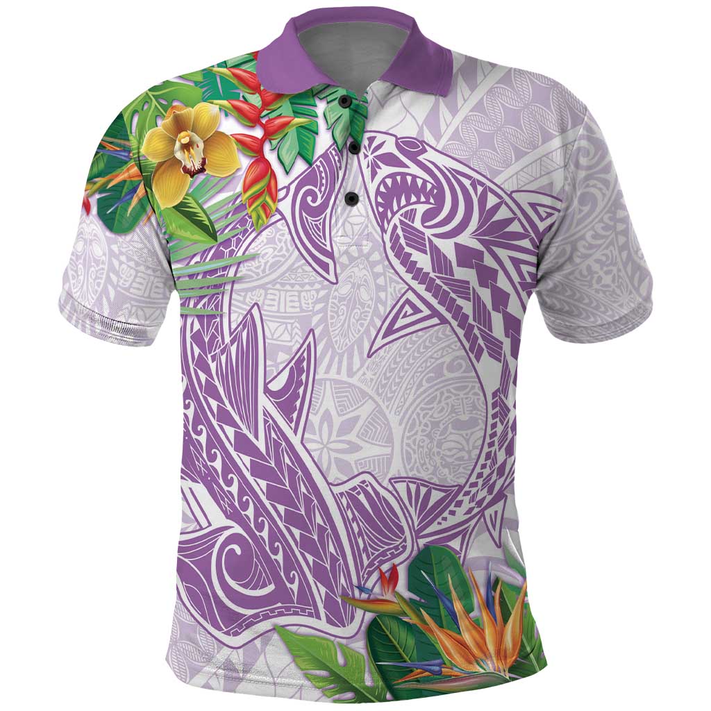 Polynesia Polo Shirt Sharks Duo Tropical Lavender LT7 Lavender - Polynesian Pride