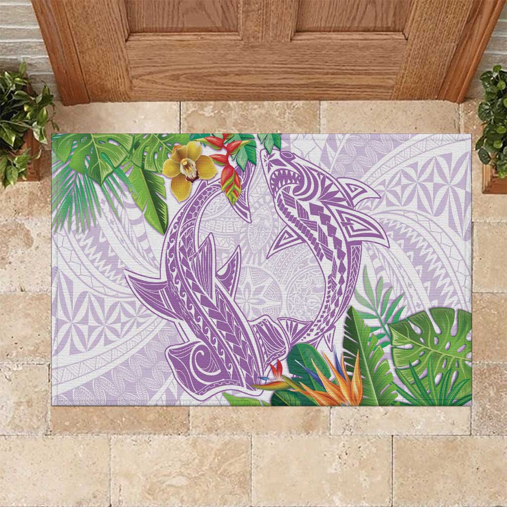 Polynesia Rubber Doormat Sharks Duo Tropical Lavender