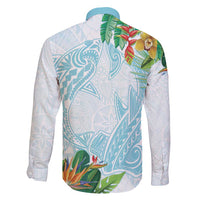 Polynesia Family Matching Long Sleeve Bodycon Dress and Hawaiian Shirt Sharks Duo Tropical Turquoise LT7 - Polynesian Pride