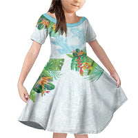 Polynesia Family Matching Mermaid Dress and Hawaiian Shirt Sharks Duo Tropical Turquoise LT7 Daughter's Dress Turquoise - Polynesian Pride