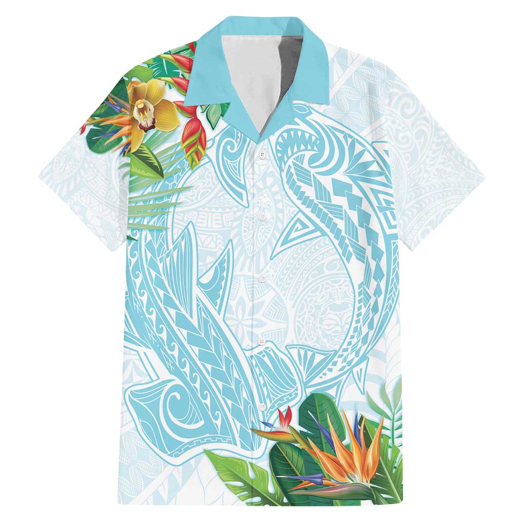 Polynesia Family Matching Mermaid Dress and Hawaiian Shirt Sharks Duo Tropical Turquoise LT7 Dad's Shirt - Short Sleeve Turquoise - Polynesian Pride
