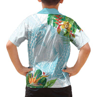 Polynesia Family Matching Off The Shoulder Long Sleeve Dress and Hawaiian Shirt Sharks Duo Tropical Turquoise LT7 - Polynesian Pride