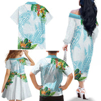 Polynesia Family Matching Off The Shoulder Long Sleeve Dress and Hawaiian Shirt Sharks Duo Tropical Turquoise LT7 - Polynesian Pride