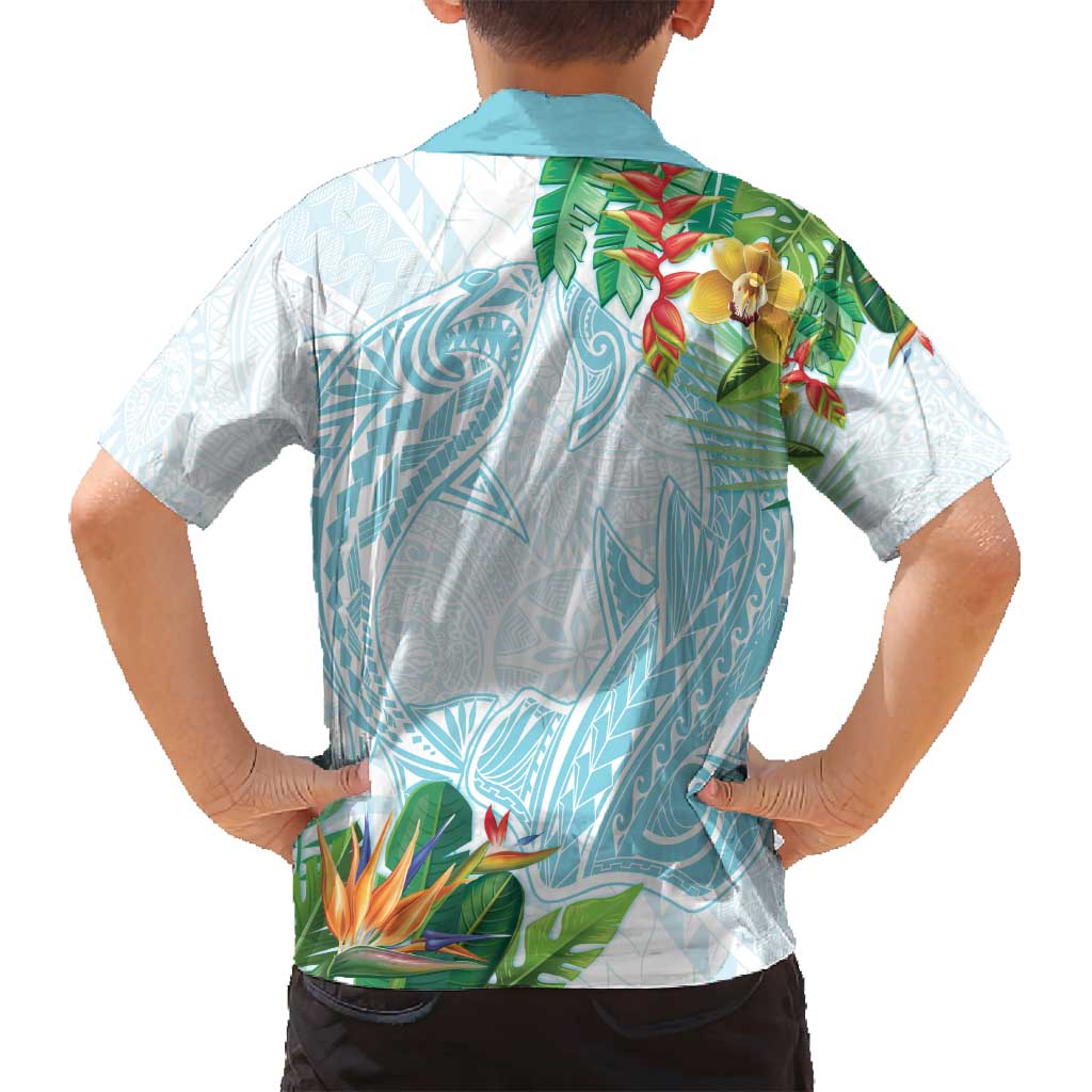 Polynesia Family Matching Off Shoulder Maxi Dress and Hawaiian Shirt Sharks Duo Tropical Turquoise LT7 - Polynesian Pride