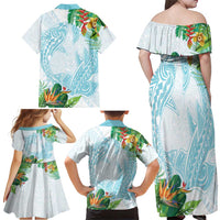 Polynesia Family Matching Off Shoulder Maxi Dress and Hawaiian Shirt Sharks Duo Tropical Turquoise LT7 - Polynesian Pride