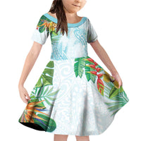Polynesia Family Matching Off Shoulder Short Dress and Hawaiian Shirt Sharks Duo Tropical Turquoise LT7 Daughter's Dress Turquoise - Polynesian Pride