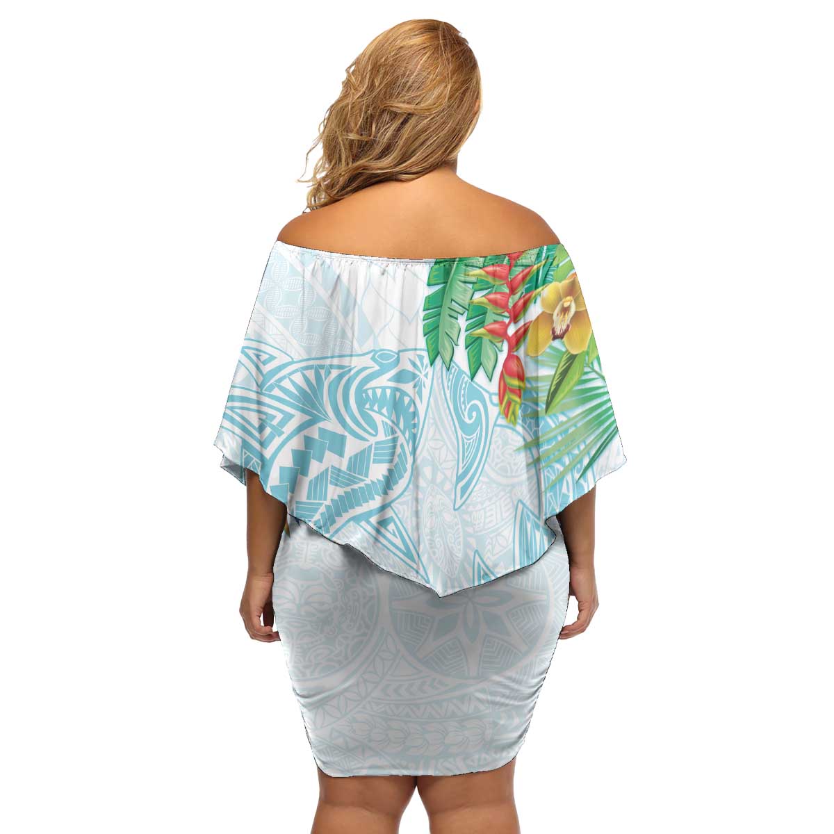 Polynesia Family Matching Off Shoulder Short Dress and Hawaiian Shirt Sharks Duo Tropical Turquoise LT7 - Polynesian Pride
