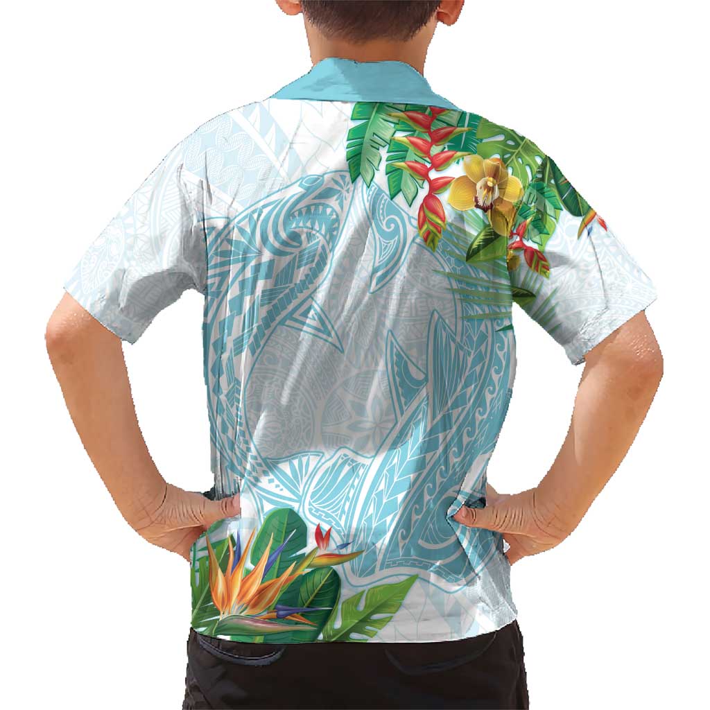 Polynesia Family Matching Short Sleeve Bodycon Dress and Hawaiian Shirt Sharks Duo Tropical Turquoise LT7 - Polynesian Pride