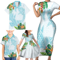 Polynesia Family Matching Short Sleeve Bodycon Dress and Hawaiian Shirt Sharks Duo Tropical Turquoise LT7 - Polynesian Pride