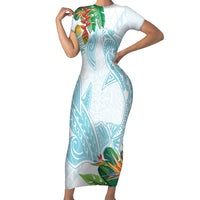 Polynesia Family Matching Short Sleeve Bodycon Dress and Hawaiian Shirt Sharks Duo Tropical Turquoise LT7 Mom's Dress Turquoise - Polynesian Pride