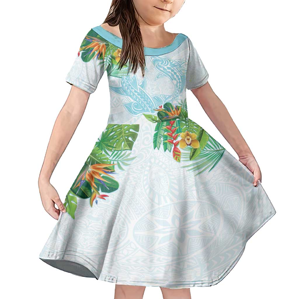 Polynesia Family Matching Summer Maxi Dress and Hawaiian Shirt Sharks Duo Tropical Turquoise LT7 Daughter's Dress Turquoise - Polynesian Pride