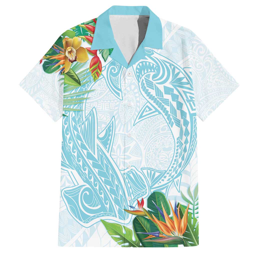 Polynesia Family Matching Summer Maxi Dress and Hawaiian Shirt Sharks Duo Tropical Turquoise LT7 Dad's Shirt - Short Sleeve Turquoise - Polynesian Pride