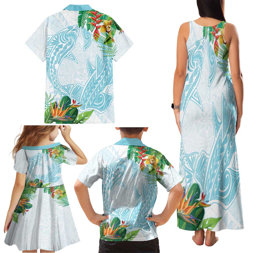 Polynesia Family Matching Tank Maxi Dress and Hawaiian Shirt Sharks Duo Tropical Turquoise LT7 - Polynesian Pride