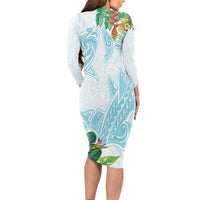 Polynesia Long Sleeve Bodycon Dress Sharks Duo Tropical Turquoise LT7 - Polynesian Pride
