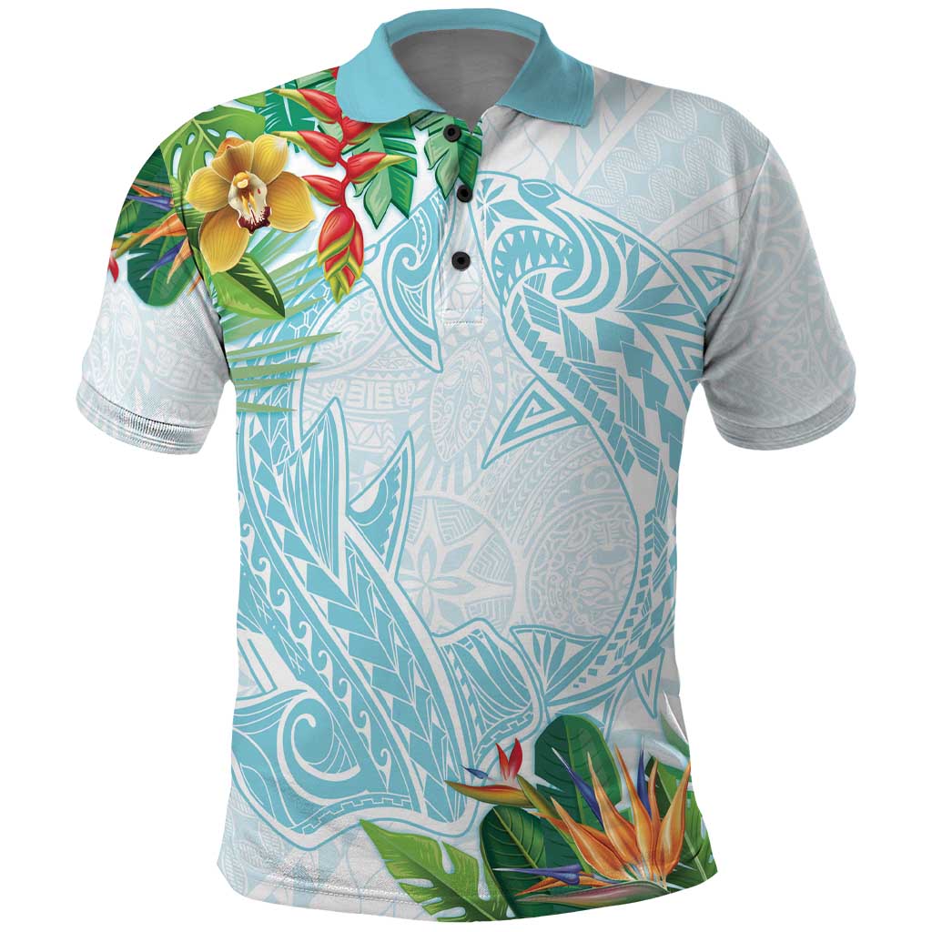 Polynesia Polo Shirt Sharks Duo Tropical Turquoise LT7 Turquoise - Polynesian Pride