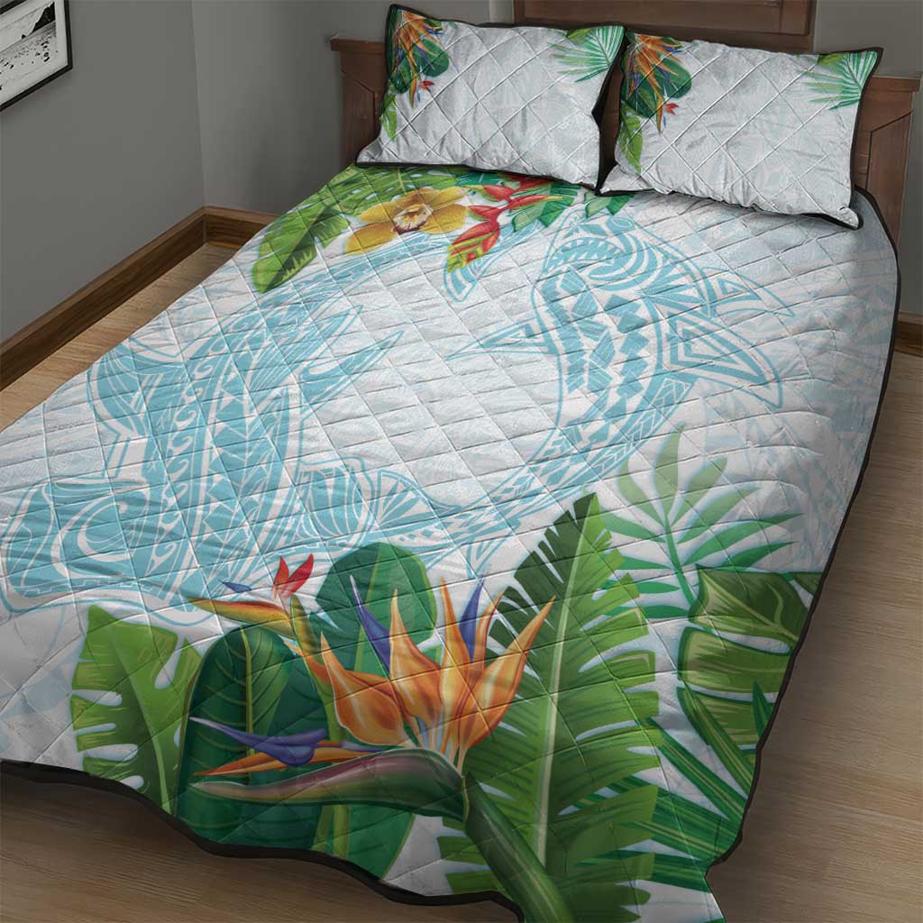 Polynesia Quilt Bed Set Sharks Duo Tropical Turquoise