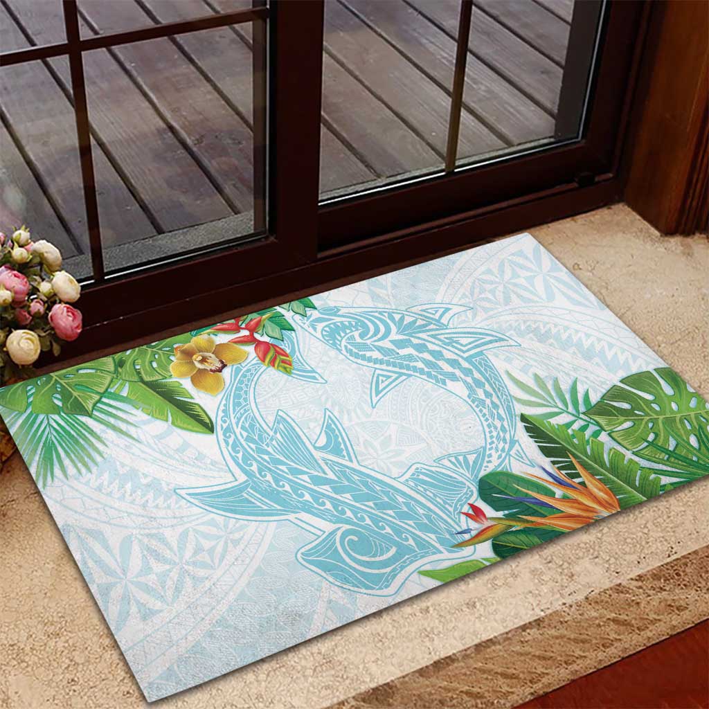Polynesia Rubber Doormat Sharks Duo Tropical Turquoise