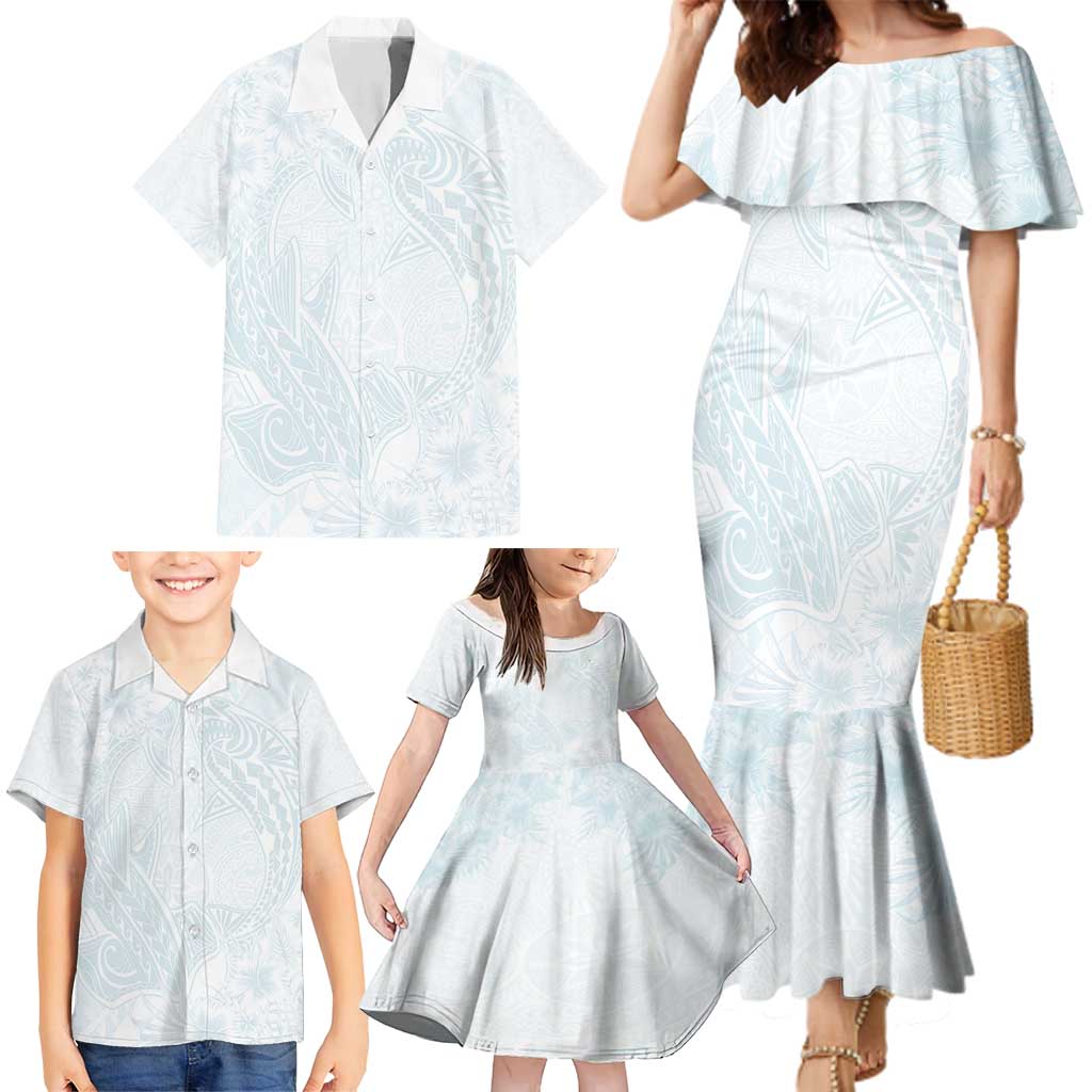 Polynesia Family Matching Mermaid Dress and Hawaiian Shirt Sharks Duo Tropical Off White LT7 - Polynesian Pride