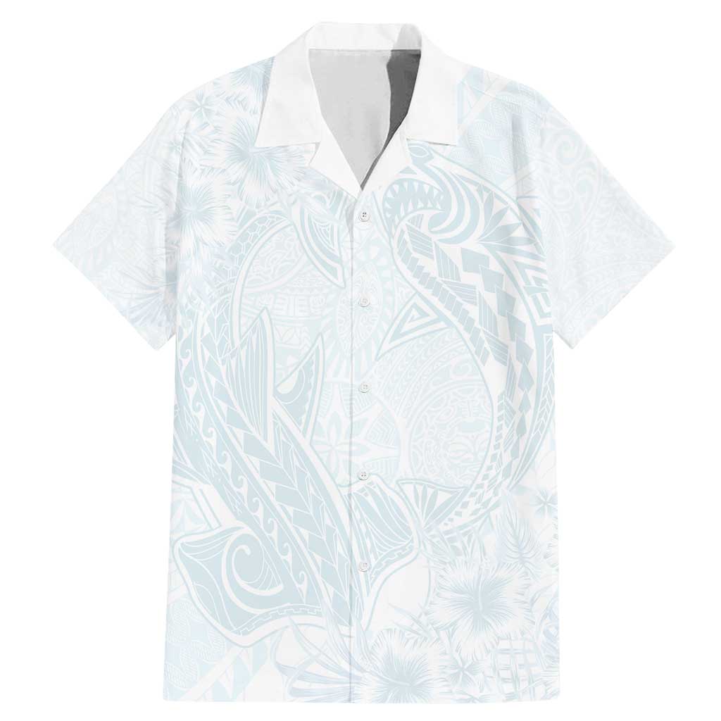 Polynesia Family Matching Mermaid Dress and Hawaiian Shirt Sharks Duo Tropical Off White LT7 Dad's Shirt - Short Sleeve White - Polynesian Pride