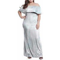 Polynesia Family Matching Off Shoulder Maxi Dress and Hawaiian Shirt Sharks Duo Tropical Off White LT7 Mom's Dress White - Polynesian Pride