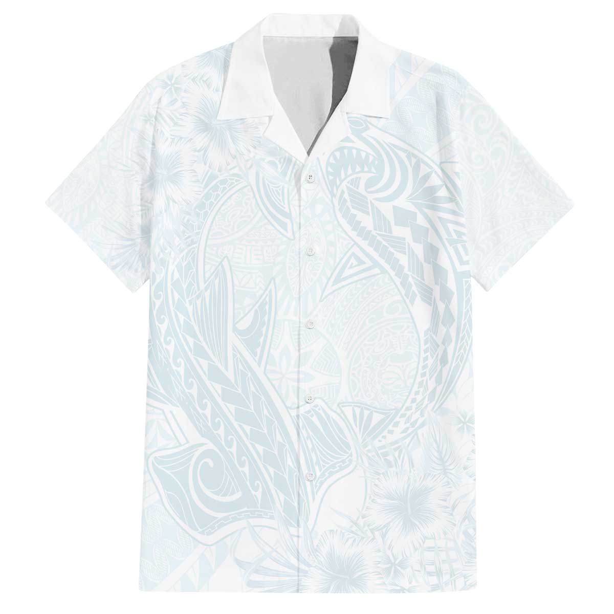 Polynesia Family Matching Puletasi and Hawaiian Shirt Sharks Duo Tropical Off White
