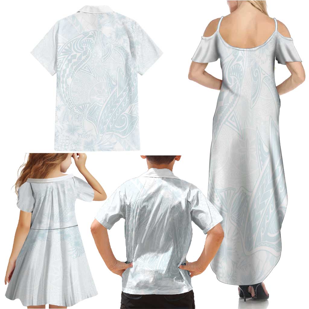 Polynesia Family Matching Summer Maxi Dress and Hawaiian Shirt Sharks Duo Tropical Off White LT7 - Polynesian Pride