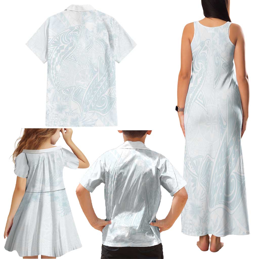 Polynesia Family Matching Tank Maxi Dress and Hawaiian Shirt Sharks Duo Tropical Off White LT7 - Polynesian Pride