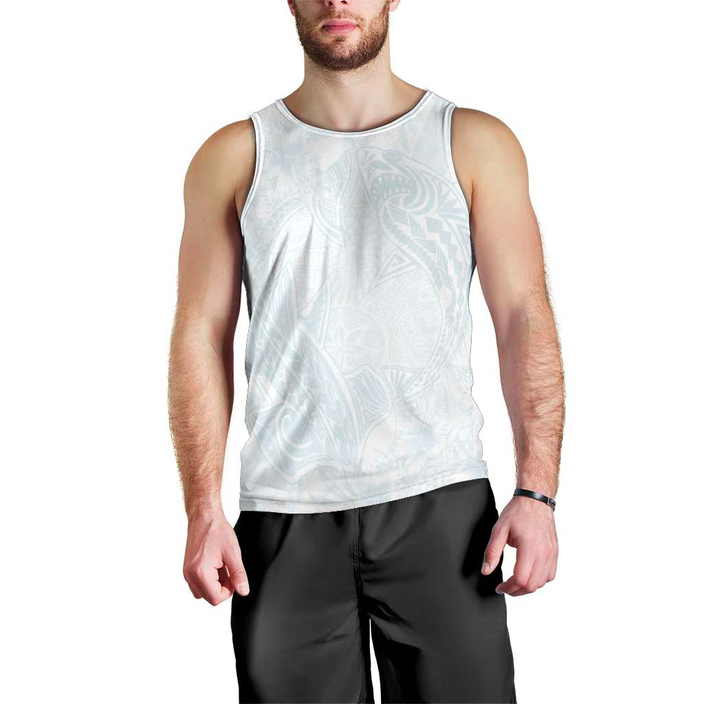 Polynesia Men Tank Top Sharks Duo Tropical Off White