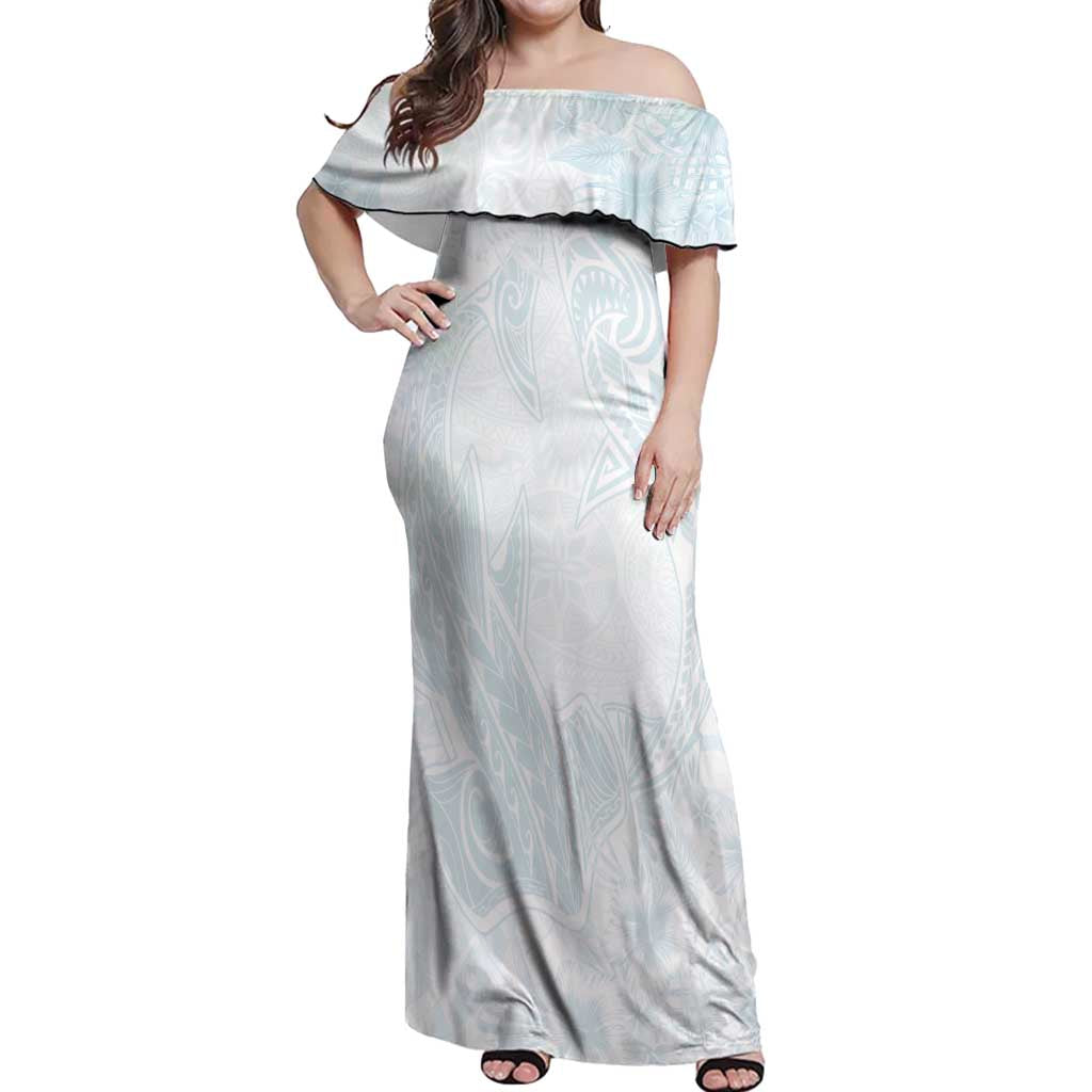 Polynesia Off Shoulder Maxi Dress Sharks Duo Tropical Off White