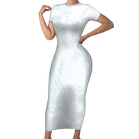 Polynesia Short Sleeve Bodycon Dress Sharks Duo Tropical Off White LT7 Long Dress White - Polynesian Pride