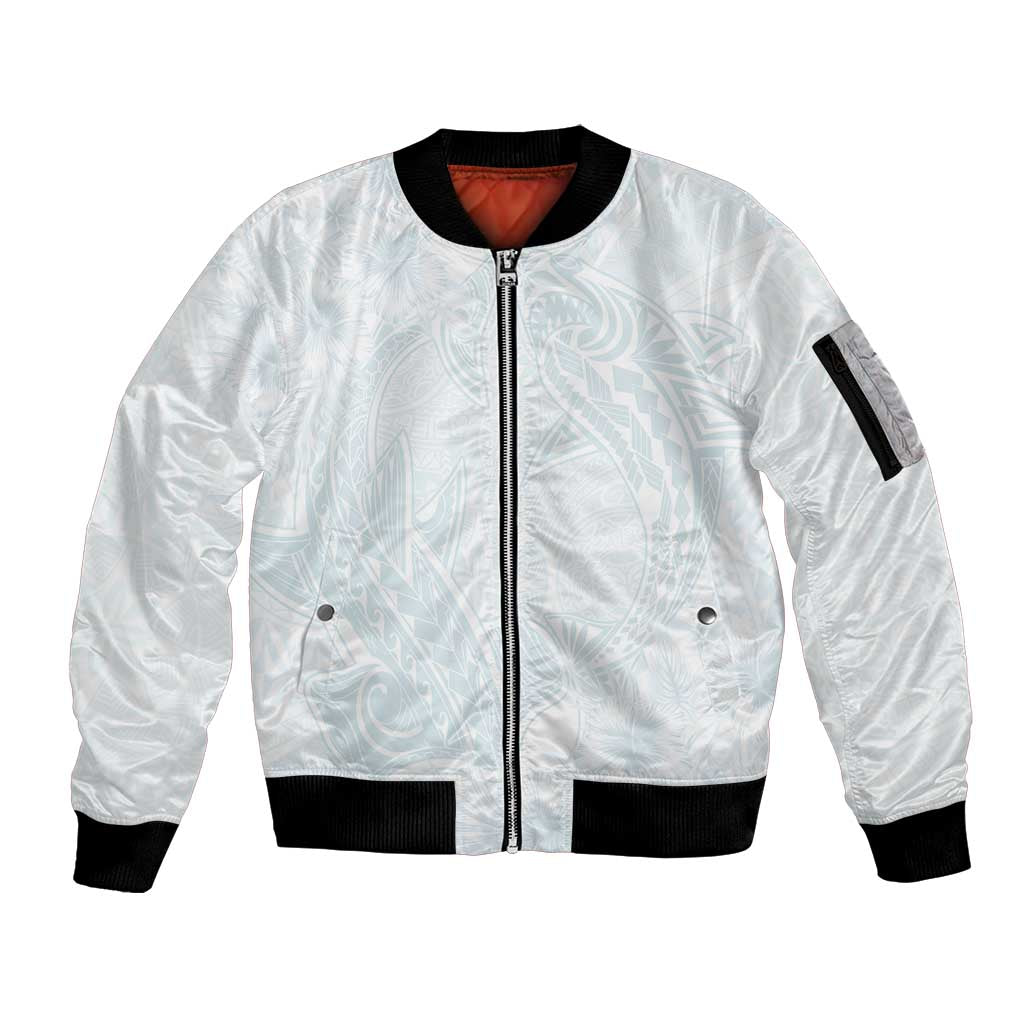 Polynesia Sleeve Zip Bomber Jacket Sharks Duo Tropical Off White LT7 Unisex White - Polynesian Pride