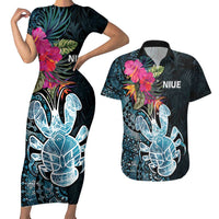 Niue Personalised Couples Matching Short Sleeve Bodycon Dress and Hawaiian Shirt Hiapo Mix Coconut Crab LT7 Art - Polynesian Pride