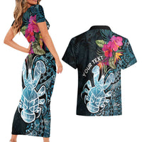 Niue Personalised Couples Matching Short Sleeve Bodycon Dress and Hawaiian Shirt Hiapo Mix Coconut Crab LT7 - Polynesian Pride
