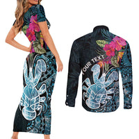 Niue Personalised Couples Matching Short Sleeve Bodycon Dress and Long Sleeve Button Shirt Hiapo Mix Coconut Crab LT7 - Polynesian Pride