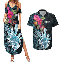 Niue Personalised Couples Matching Summer Maxi Dress and Hawaiian Shirt Hiapo Mix Coconut Crab LT7 Art - Polynesian Pride