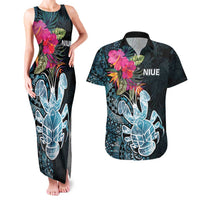 Niue Personalised Couples Matching Tank Maxi Dress and Hawaiian Shirt Hiapo Mix Coconut Crab LT7 Art - Polynesian Pride