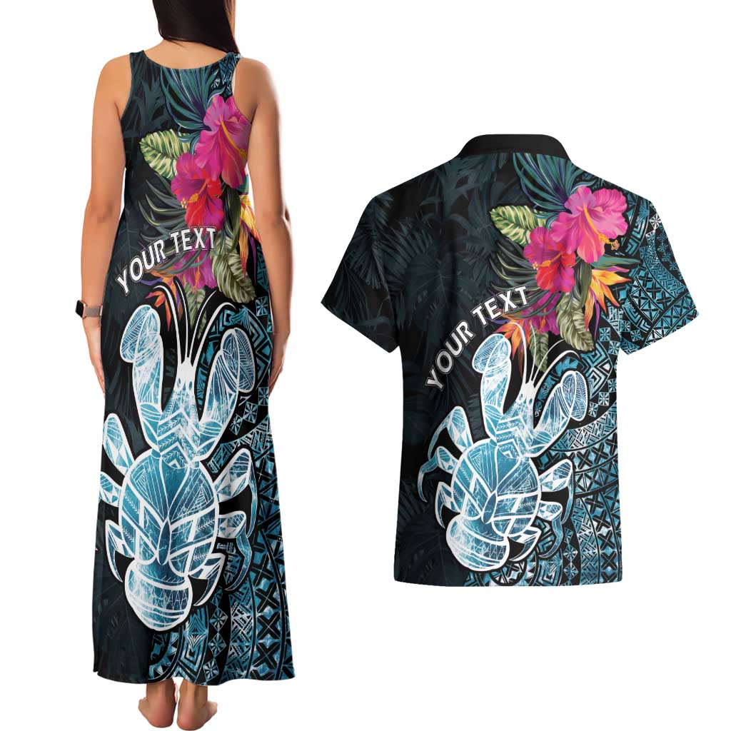 Niue Personalised Couples Matching Tank Maxi Dress and Hawaiian Shirt Hiapo Mix Coconut Crab LT7 - Polynesian Pride