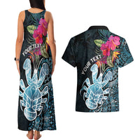 Niue Personalised Couples Matching Tank Maxi Dress and Hawaiian Shirt Hiapo Mix Coconut Crab LT7 - Polynesian Pride
