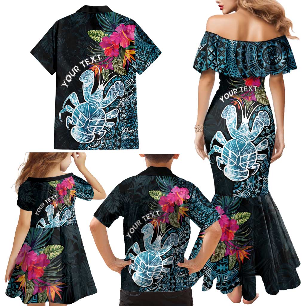 Niue Personalised Family Matching Mermaid Dress and Hawaiian Shirt Hiapo Mix Coconut Crab LT7 - Polynesian Pride