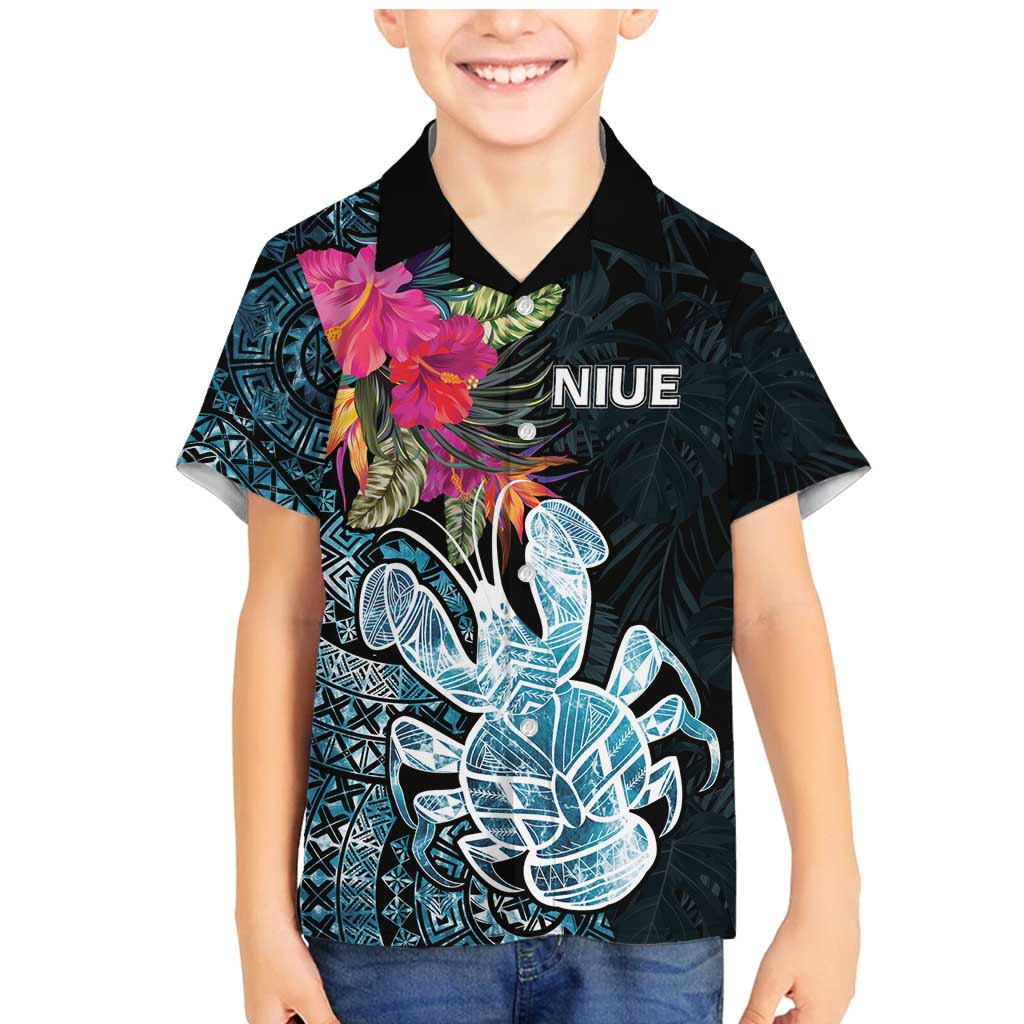 Niue Personalised Family Matching Mermaid Dress and Hawaiian Shirt Hiapo Mix Coconut Crab LT7 Son's Shirt Art - Polynesian Pride