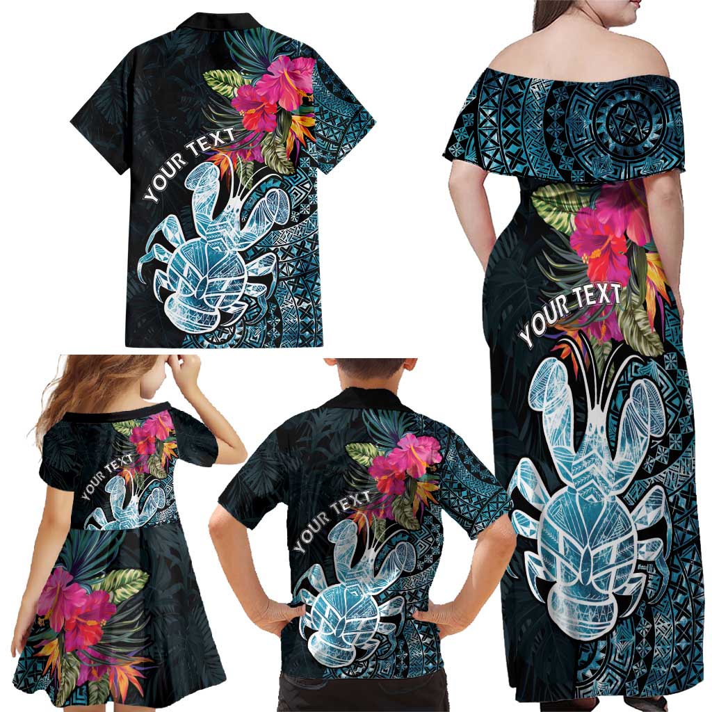 Niue Personalised Family Matching Off Shoulder Maxi Dress and Hawaiian Shirt Hiapo Mix Coconut Crab LT7 - Polynesian Pride