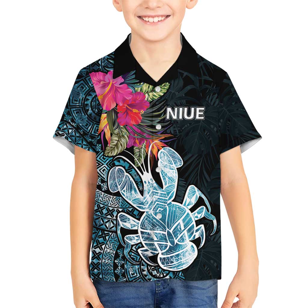 Niue Personalised Family Matching Off Shoulder Maxi Dress and Hawaiian Shirt Hiapo Mix Coconut Crab LT7 Son's Shirt Art - Polynesian Pride