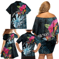 Niue Personalised Family Matching Off Shoulder Short Dress and Hawaiian Shirt Hiapo Mix Coconut Crab LT7 - Polynesian Pride