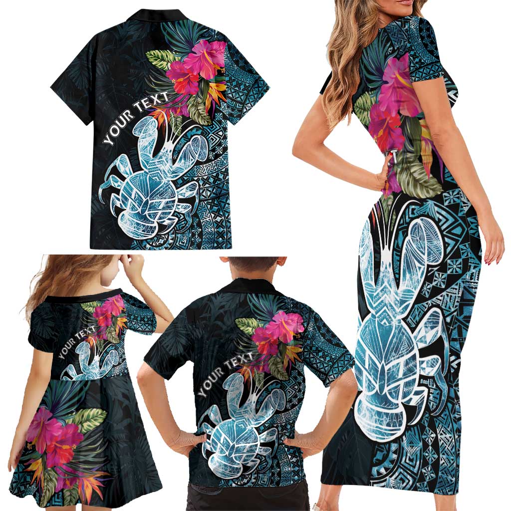 Niue Personalised Family Matching Short Sleeve Bodycon Dress and Hawaiian Shirt Hiapo Mix Coconut Crab LT7 - Polynesian Pride