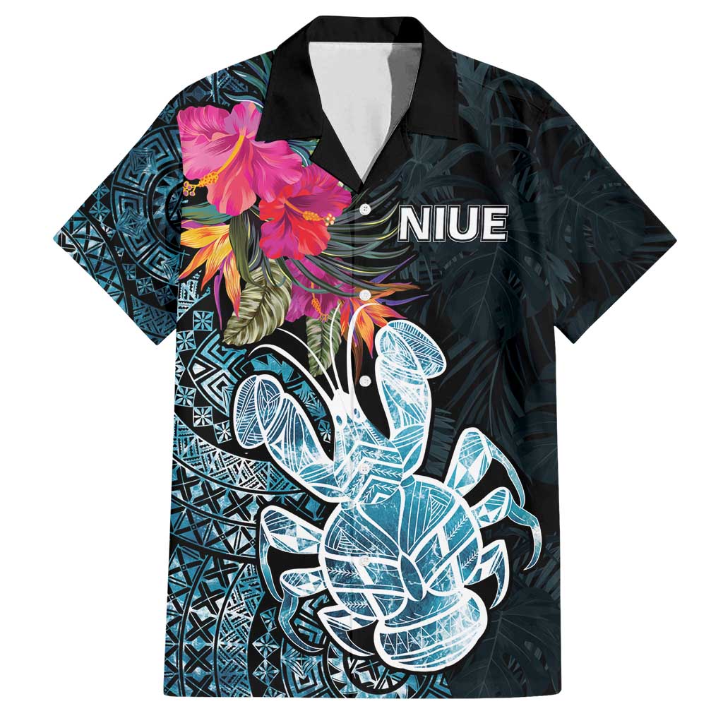Niue Personalised Family Matching Tank Maxi Dress and Hawaiian Shirt Hiapo Mix Coconut Crab LT7 Dad's Shirt - Short Sleeve Art - Polynesian Pride