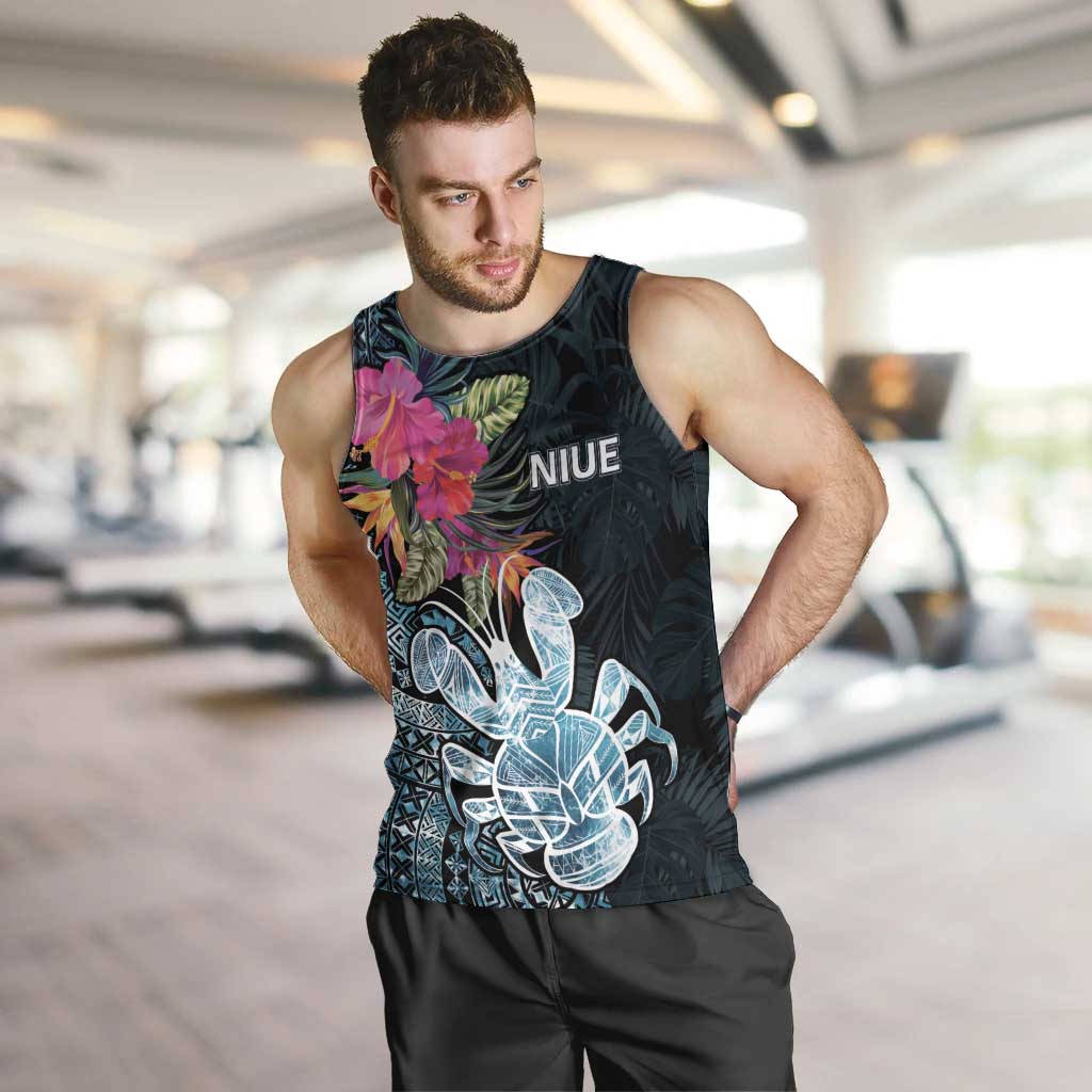 Niue Personalised Men Tank Top Hiapo Mix Coconut Crab LT7 Art - Polynesian Pride